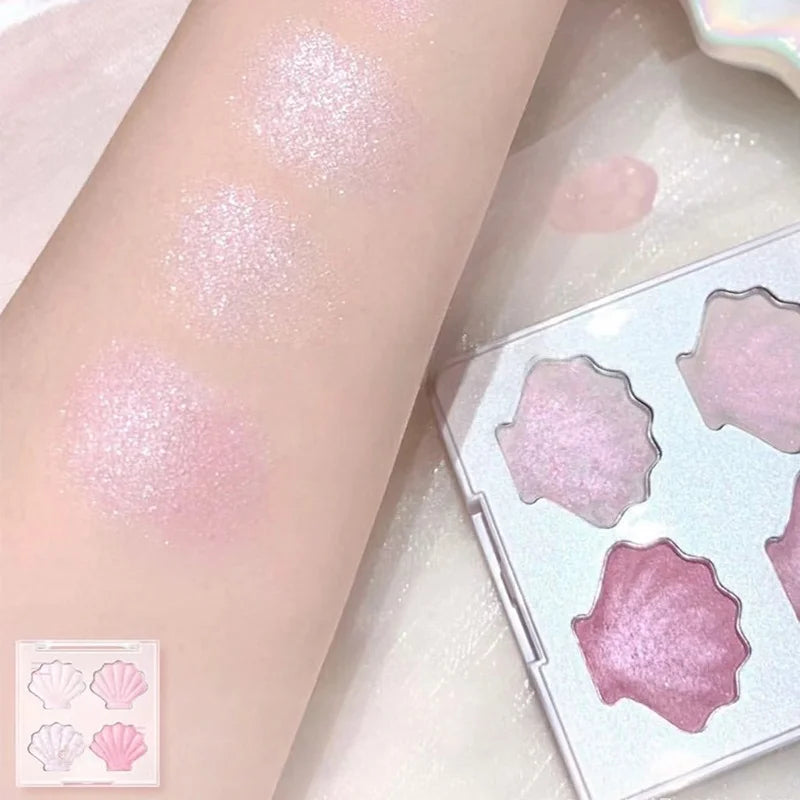Shell Fairy Pearlescent Eyeshadow Palette Aurora Peach Shimmer Sparkling Sequins Pearl Eyeshadow Highlighter Bright Shiny Makeup