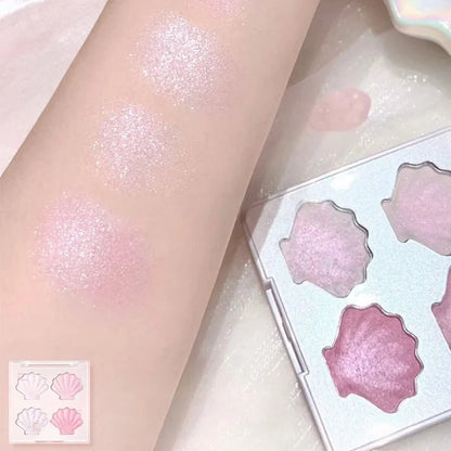 Shell Fairy Pearlescent Eyeshadow Palette Aurora Peach Shimmer Sparkling Sequins Pearl Eyeshadow Highlighter Bright Shiny Makeup
