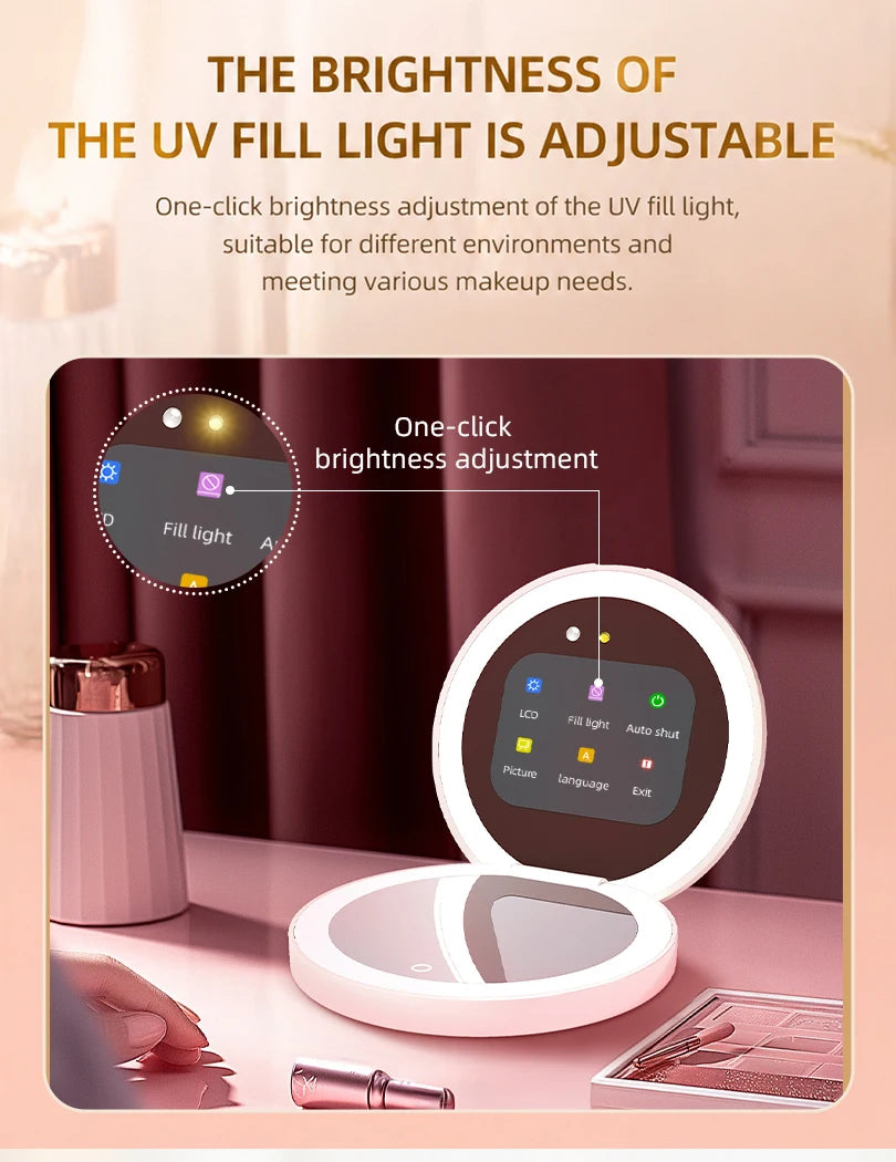 TJMIR UV Smart Sunscreen Mirror Portable LED Makeup Mirror with UV Detection & Sunscreen Testing