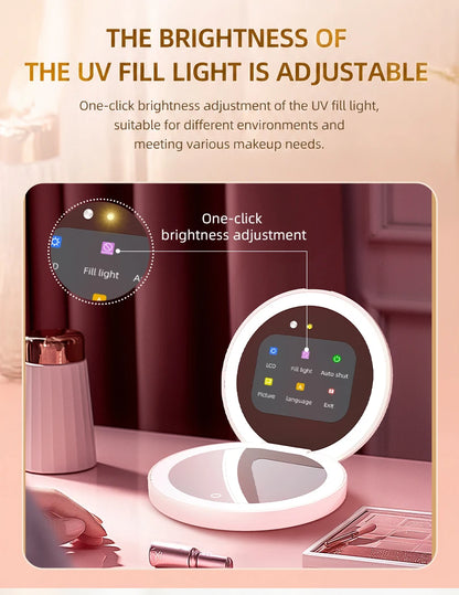TJMIR UV Smart Sunscreen Mirror Portable LED Makeup Mirror with UV Detection & Sunscreen Testing