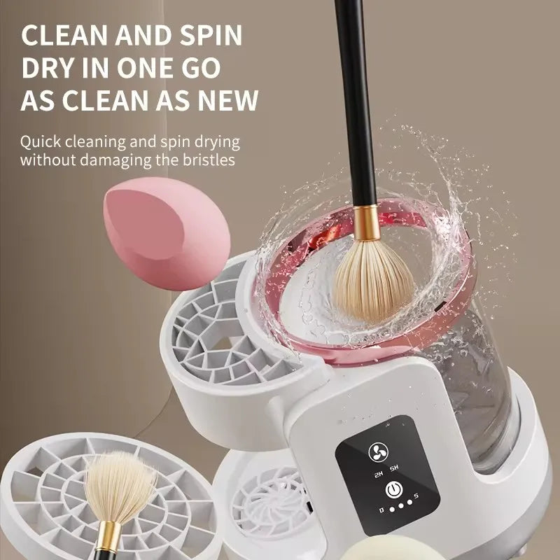 USB Electric Makeup Brush Cleaner 3-in-1 with Automatic Quick-Drying Support Device - Makeup Brush Cleaning And Drying Book Tool