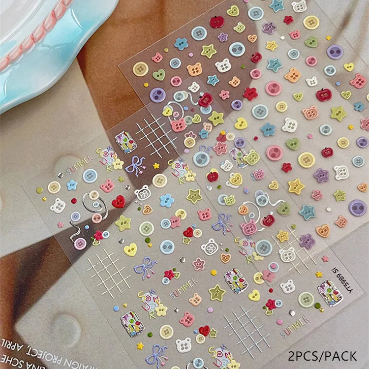 Kawaii 2PCS/Pack Embossed Bear DIY Stickers Scrapbook Sticker For Journal Material Nail Sticker Set
