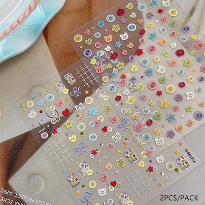 Kawaii 2PCS/Pack Embossed Bear DIY Stickers Scrapbook Sticker For Journal Material Nail Sticker Set