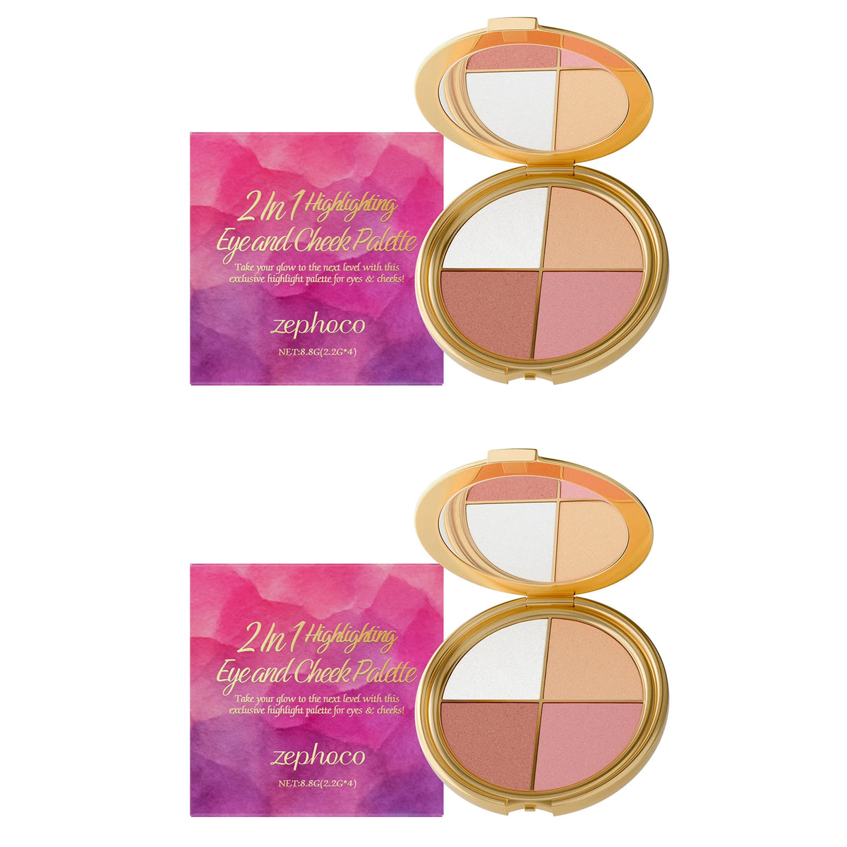 3-In-1 Face Palette Highly Pigmented Fine Powder Highlighter Shimmer Eyeshadow Silky Blush Multi-Functional Brightening Palette