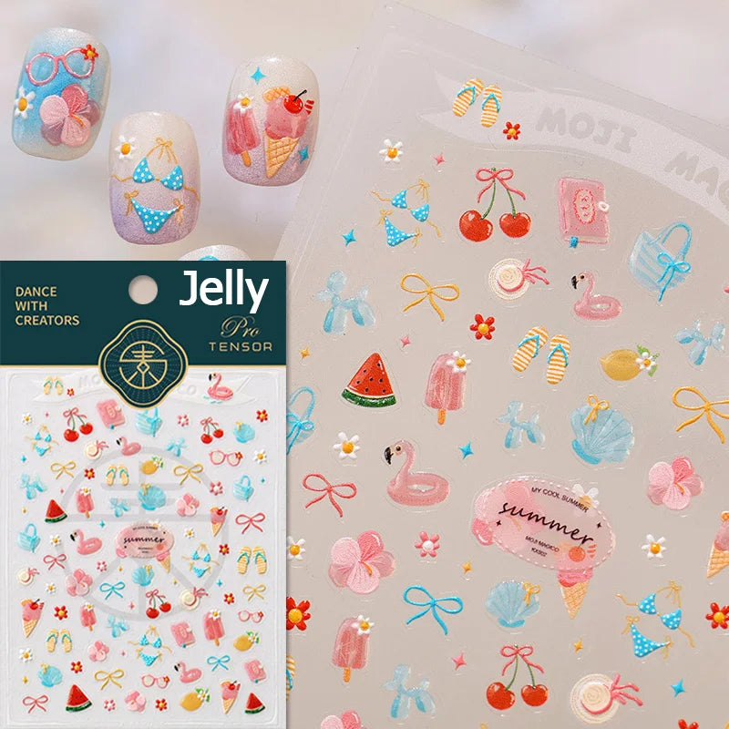 Gold Stamped Shell Conch Scallop Starfish Pearl 5D Embossed Self Adhesive Nail Art Stickers Delicate Ocean Style Manicure Decals