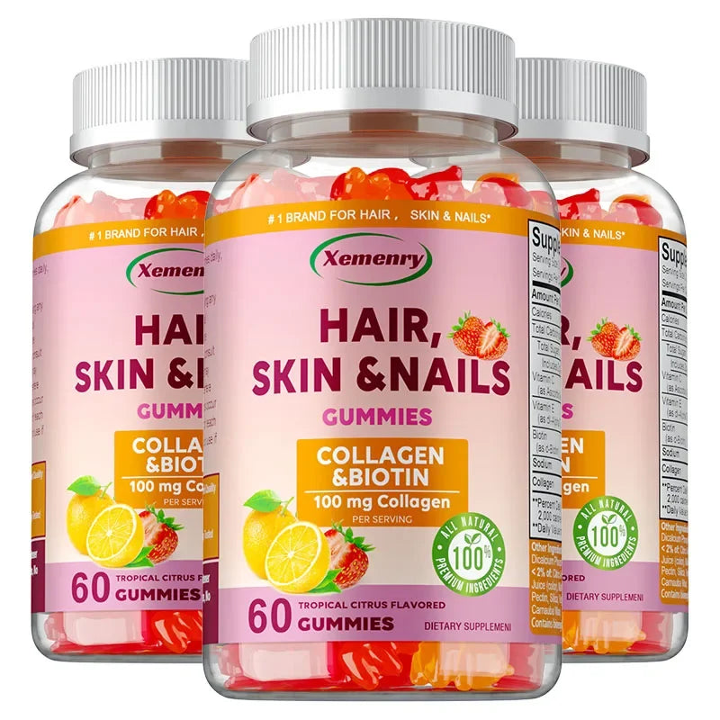 Hair, Skin & Nails Gummies - Supports Hair Growth, Strengthens Nails, Promotes Radiant Skin, Powerful Antioxidant