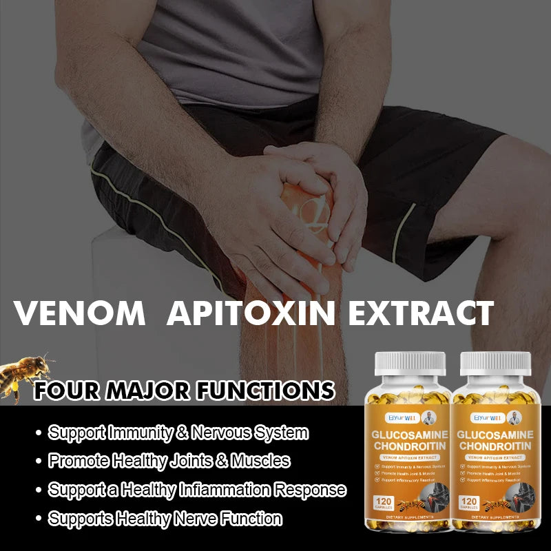 Bee Venom Glucosamine Chondroitin MSM Capsules - Joint Health Supplement for Mobility, Flexibility and Joint Pain Relief