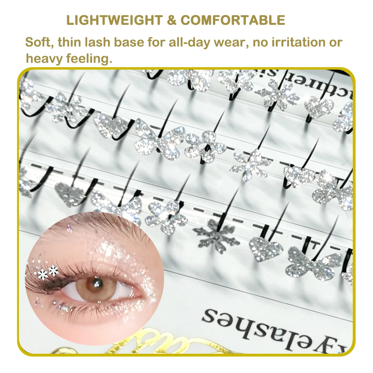 Domi Lash Christmas Cosplay Eyelashes Diamond Glitter Individual Lashes Snow Santa Cat Design False Eyelash Clusters for Party