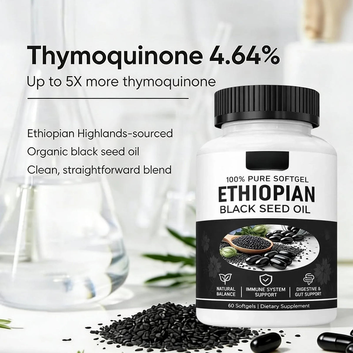 Black Seed Oil Supplement Potent Antioxidant for Immune Support & Digestive Health,Soote Joint &Skin Care