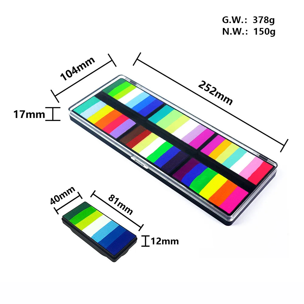 Professional Body Art 12 Colors Pastel Neon UV Color Rainbow Split Cake Face Paint Palette for Halloween Christmas