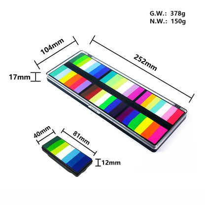 Professional Body Art 12 Colors Pastel Neon UV Color Rainbow Split Cake Face Paint Palette for Halloween Christmas