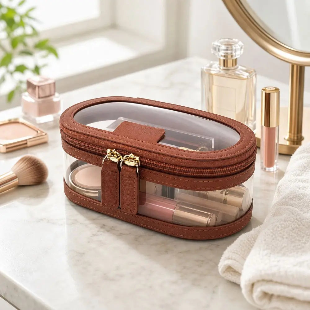 Toiletry Storage Case Transparent Cosmetic Bag Clear Window Double Zipper Cosmetic Organizer Portable Beauty Tools
