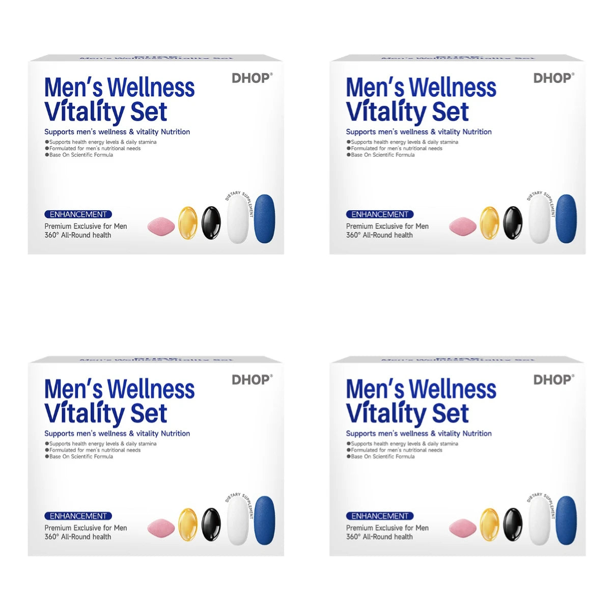 DHOP Men's Vitality Daily Supplement Pack Oyster Maca Cistanche Tablets Ashwagandha NMN DHA Capsules for Men's Energy Support