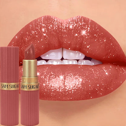 6 Color Metallic Velvet Lipstick Diamond Sparkle Pearlescent Fine Shimmer 12H Waterproof Non-Stick Cup Lip Makeup Women Cosmetic