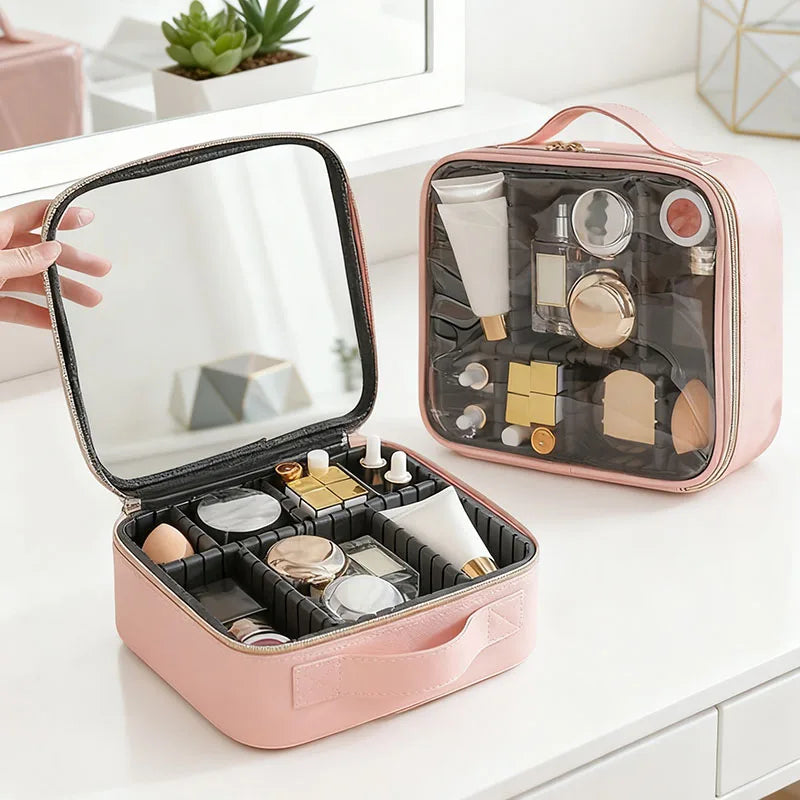 New PU Leather Cosmetic Bag For Women Professional Makeup Case Travel Toiletry Makeup Bag Beauty Nail ToolBox Make Up Handbag