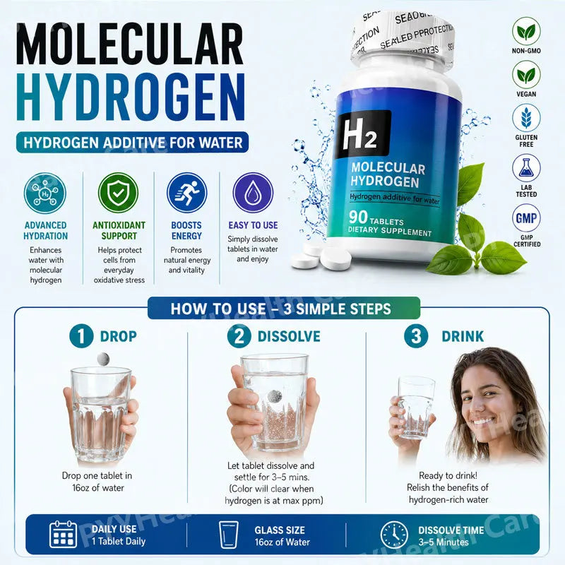 H2 Molecular Hydrogen Water Tablets with Magnesium 12 PPM for Drink Water Antioxidant Support Daily Energy Support 90 Count