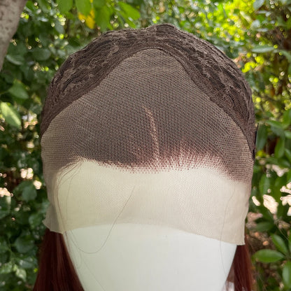 Red Brown Shoulder Length 13x4 Synthetic Lace Front Wigs Women Middle Part Synthetic Wigs Layers Glueless Wigs 150% Density Lady