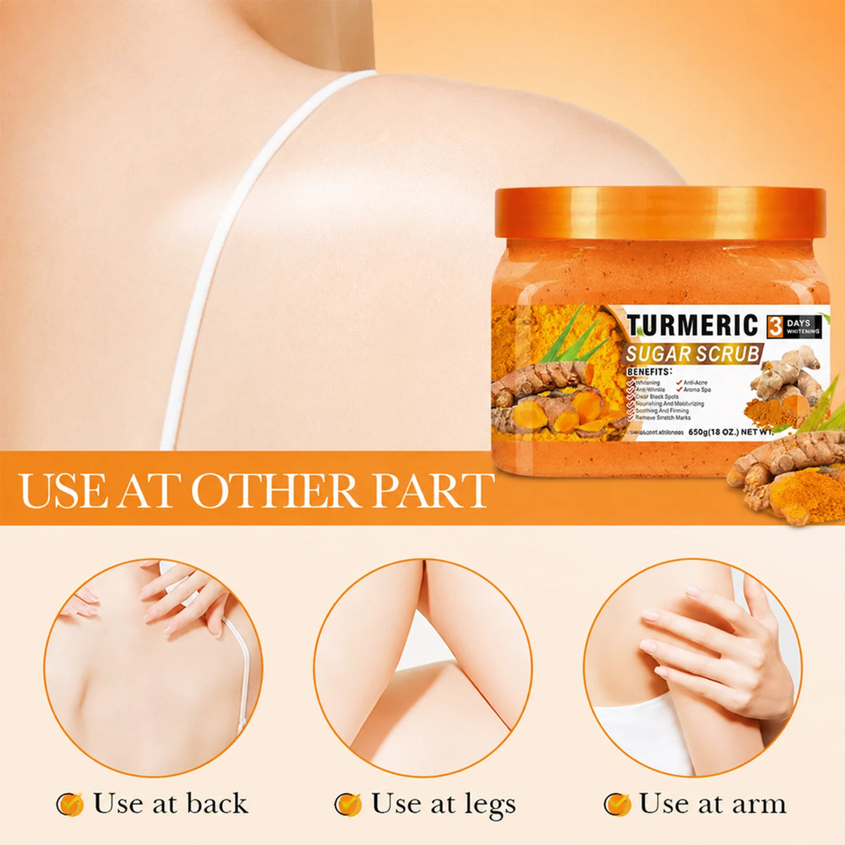 Turmeric Sugar Scrub 650g Each Body Exfoliator Natural Brightening Moisturizing Scrub for Glowing Smooth Skin