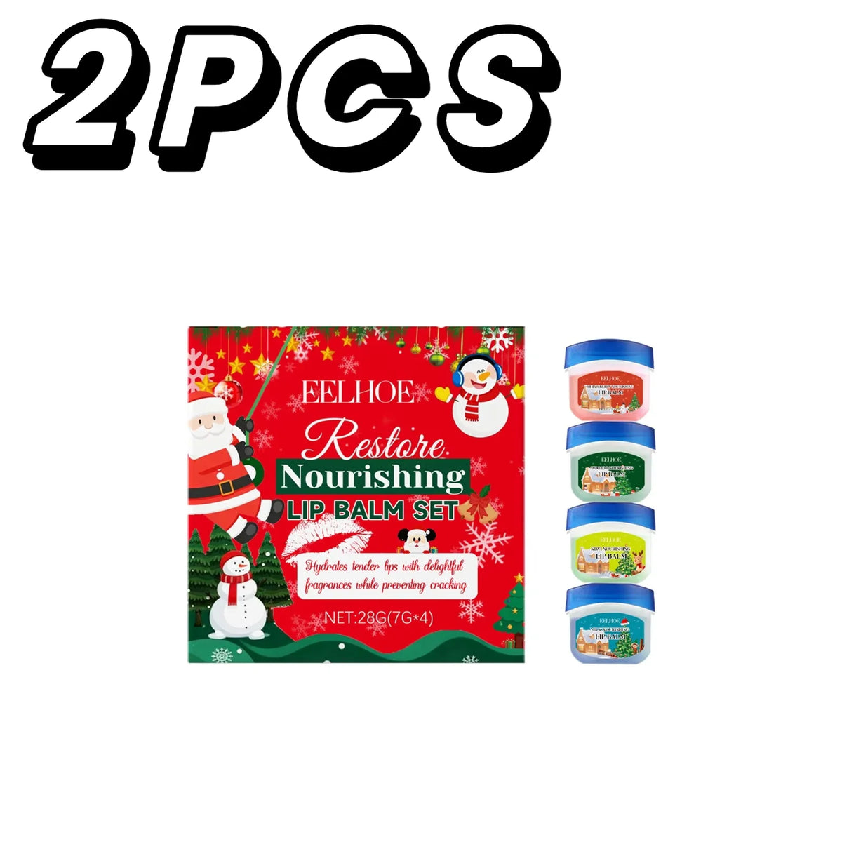 4In1 Christmas Lip Balm Gift Box Lasting Hydrating Moisturizing Repairing Anti Cracking Lip Care Kit A/W2027 Lip Care Xmas Gift