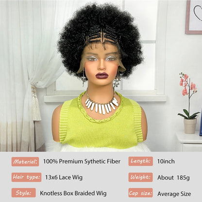13x6 Lace Front Braids Wig with Baby Hair Synthetic Afro Curly Cornrow Braided Short Wigs for Black Women Natural Lace Bob Wigs