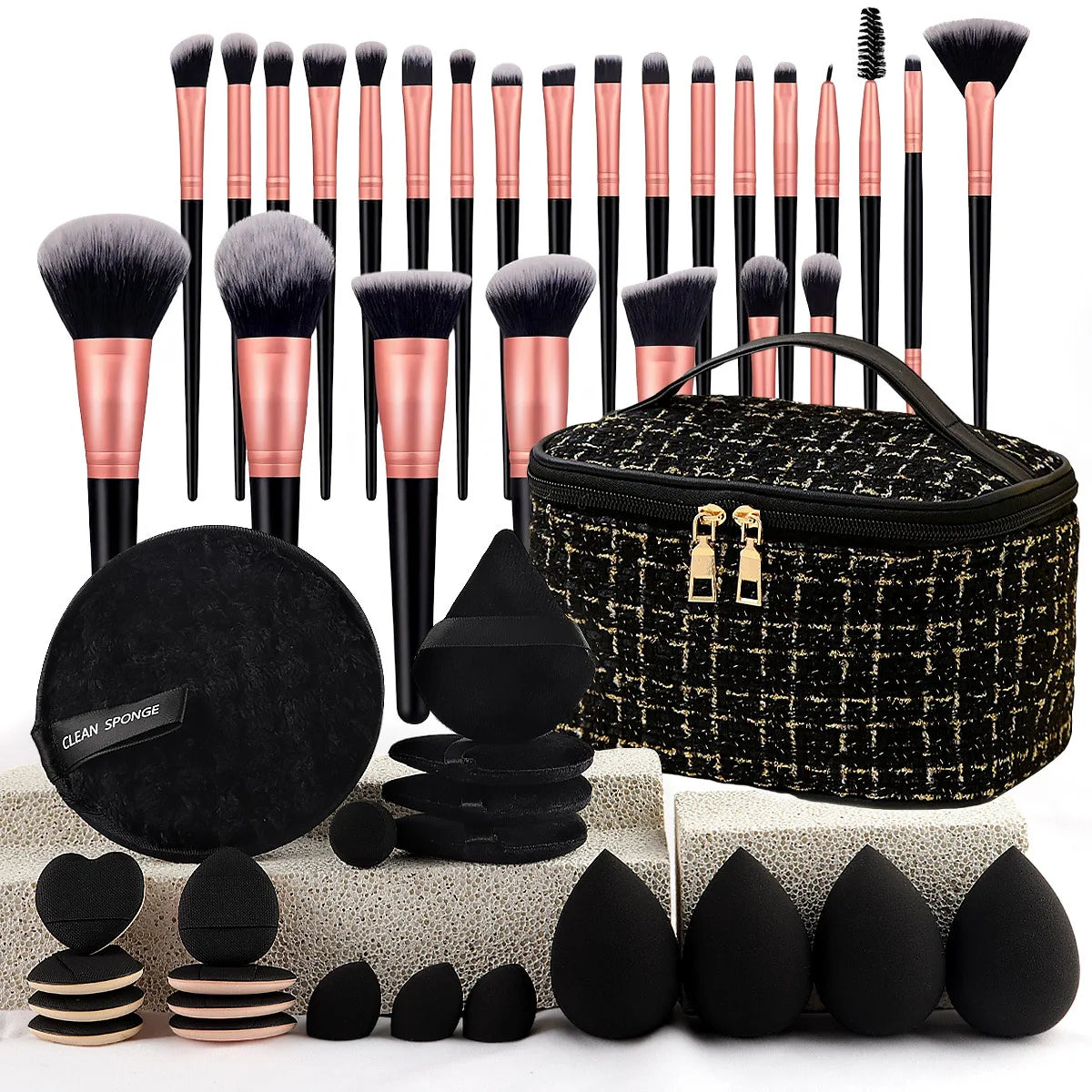 47Pcs Professional Makeup Brushes Set Beauty Tools Kit Portable Travel Cosmetic Bag Puff Toiletry Makeup Accessories Set