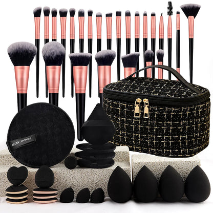 47Pcs Professional Makeup Brushes Set Beauty Tools Kit Portable Travel Cosmetic Bag Puff Toiletry Makeup Accessories Set
