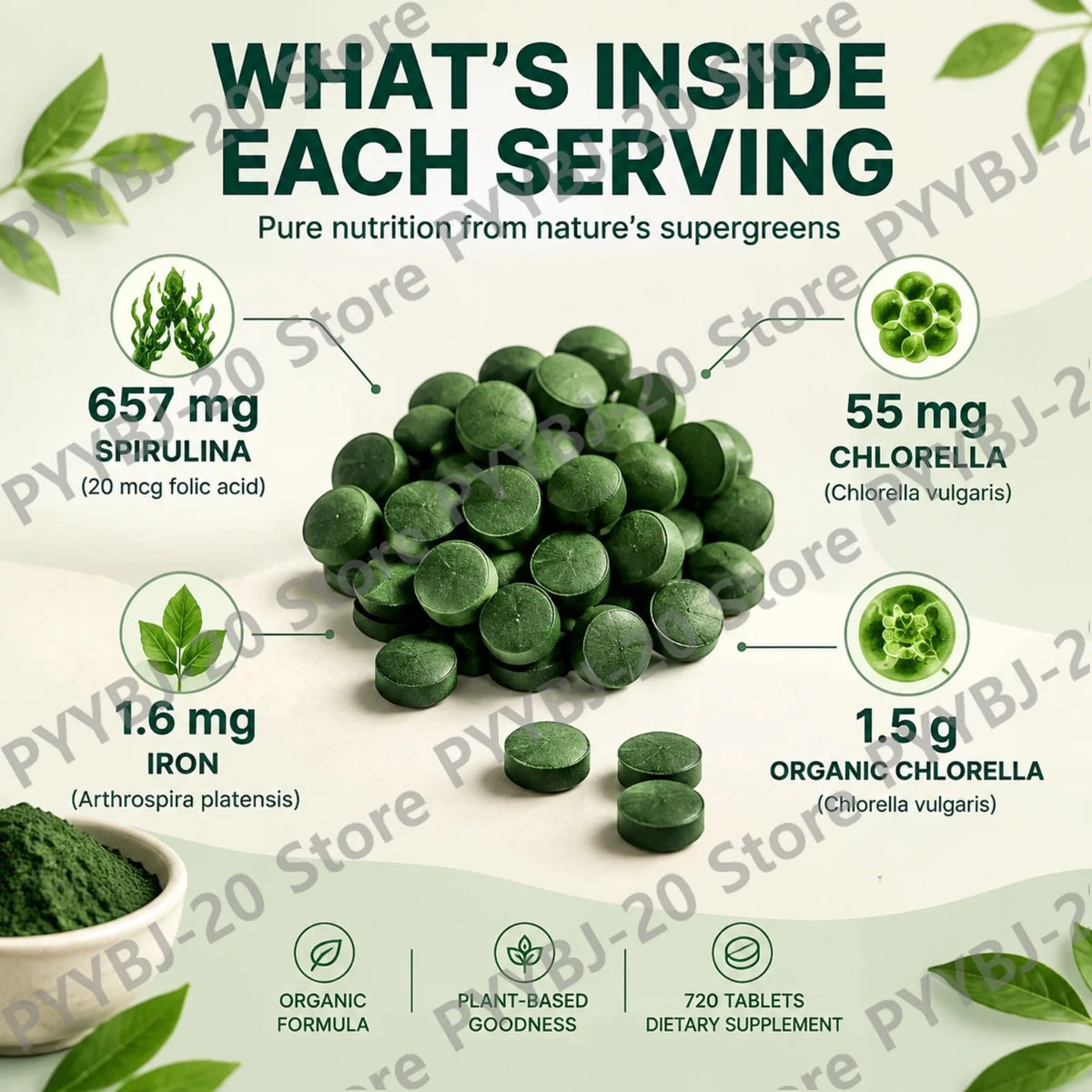Organic Spirulina & Chlorella 720 Tablets – Broken Cell Wall, Chlorophyll Rich, Supports Daily Energy, Immunity & Vitality