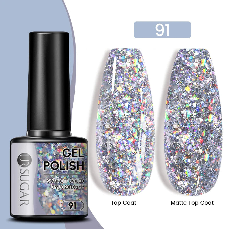 UR SUGAR 7.5ML Blue Black Red Glitter Sequin Color Gel Nail Polish Semi-permanent Varnish For Nail Art Manicure Soak Off UV Gel