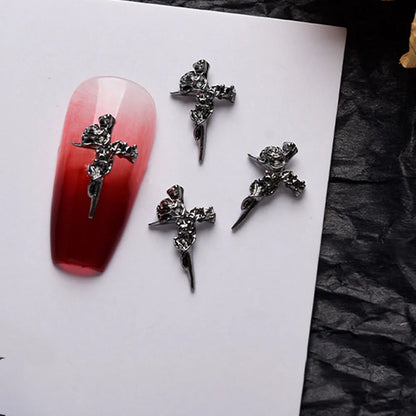 10pcs Darkness Metal Nail Charms Heart with Dark Gems Luxury Nail Decoration 3D DIY Parts Retro Style Aolly Black Heart Charm