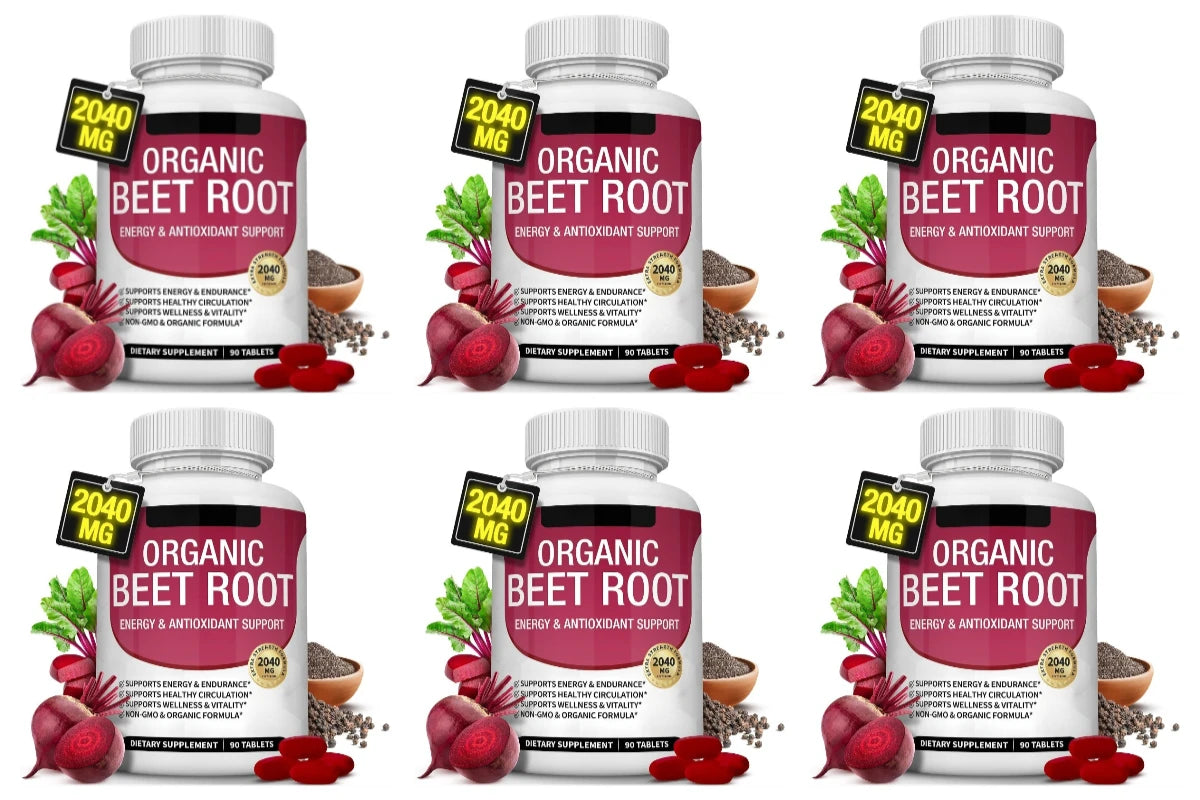 Beet Root Tablets 2040mg Per Serving with Organic Black Pepper for Energy, Endurance & Circulation Support, Non-GMO, 90 Count