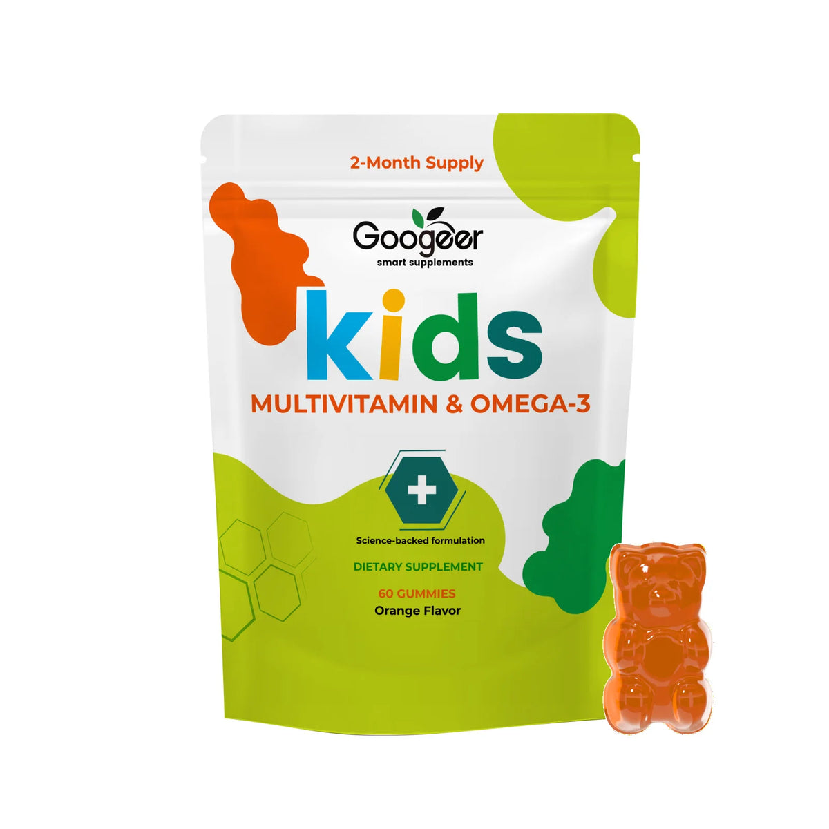 Googeer Kids Multivitamin Omega-3 Gummies with Vitamin C, D3 & Zinc, Supports Growth, Appetite & Metabolism Children, 60 Gummies