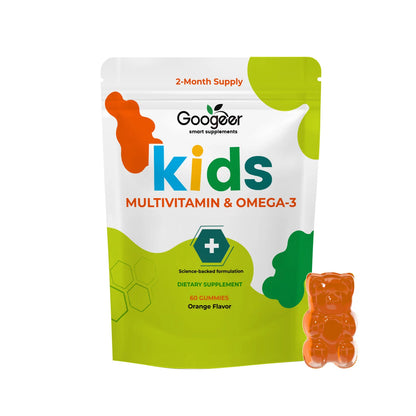 Googeer Kids Multivitamin Omega-3 Gummies with Vitamin C, D3 & Zinc, Supports Growth, Appetite & Metabolism Children, 60 Gummies