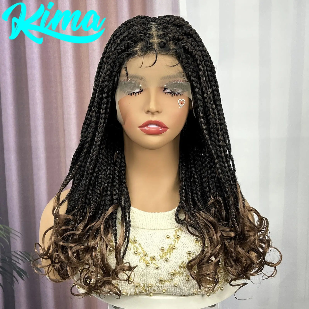 Knotless Box Braided Wig with Wavy Ends Synthetic Lace Frontal 1B-30 Dark Ombre Braided Lace Wig with Baby Hair for Black Women