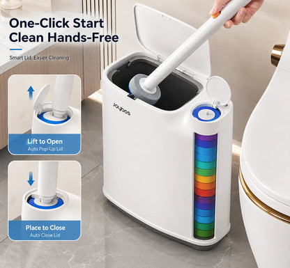 Joybos Trash Can And Toilet Brush Set, Bathroom Trash Can With 14 Disposable Toilet Brush, Includes Cleaning Brush Head, Toilet Brush Cleaner, Storage Bins With Lids, Narrow Design, Bathroom And Apartment Supplies, Halloween