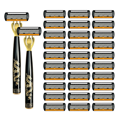 Men's Manual Safety Razor Set, Featuring 6-Layer Stainless Steel Blades and an Aloe vera Lubricating Strip | Perfect as a Gift.