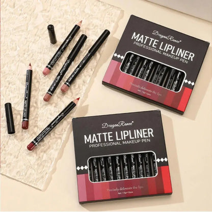 Long Lasting Matte Lip Liner 12 Colors Set Waterproof High Pigment Nude Wooden Pencil Lip Makeup Kit for Daily Use