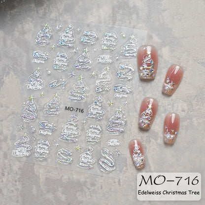 3 to 12 Sheets 5D Holographic Christmas Tree Snowflake Ornament Wreath Reindeer Glitter Self-Adhesive Nail Art Stickers