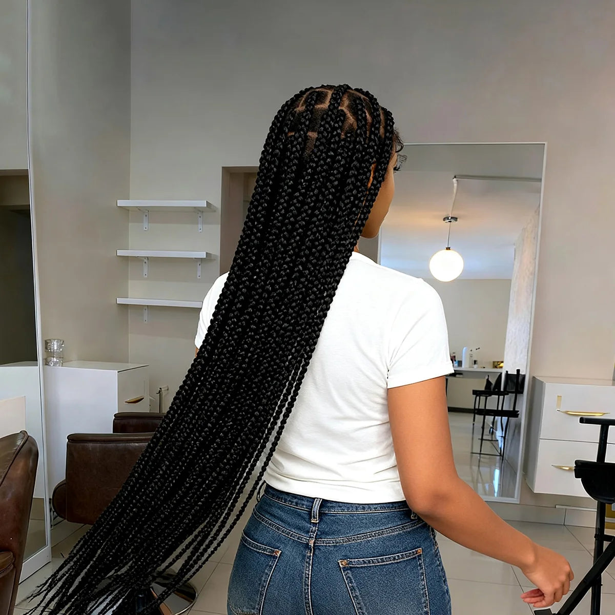 36inch Box Braided Wigs Synthetic Full Lace Braiding Hair Wigs Knotless Lace Frontal Braids Wig with Baby Hair for Black Women
