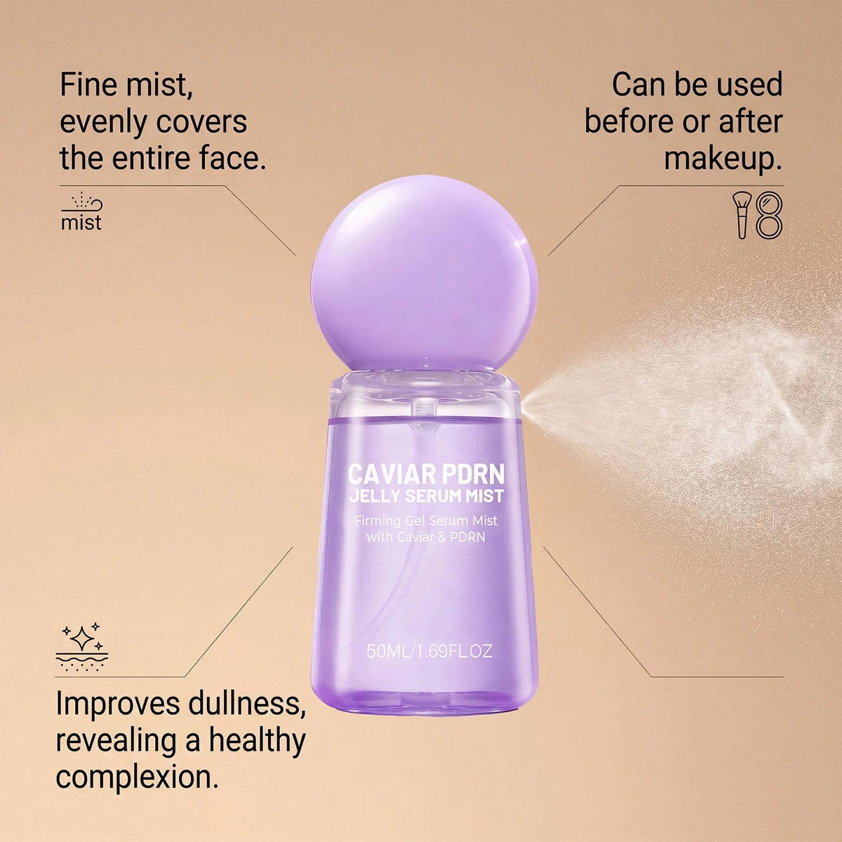 Caviar PDRN&Collagen Peptides Jelly Serum Mist Set,Reshape Skin Cells&Instant Plump,Firm & Anti‑Wrinkle,Dewy Glow&Jelly to Mist Technology,On the Go Skincare Capsule,Clean&Gentle Formulation,Travel Essentials&Self Care Gift