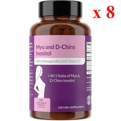 40:1 Myo-Inositol and D-Chiro Inositol Capsules, Vitamin D3 Ashwagandha, 120 Count Daily Wellness Supplement