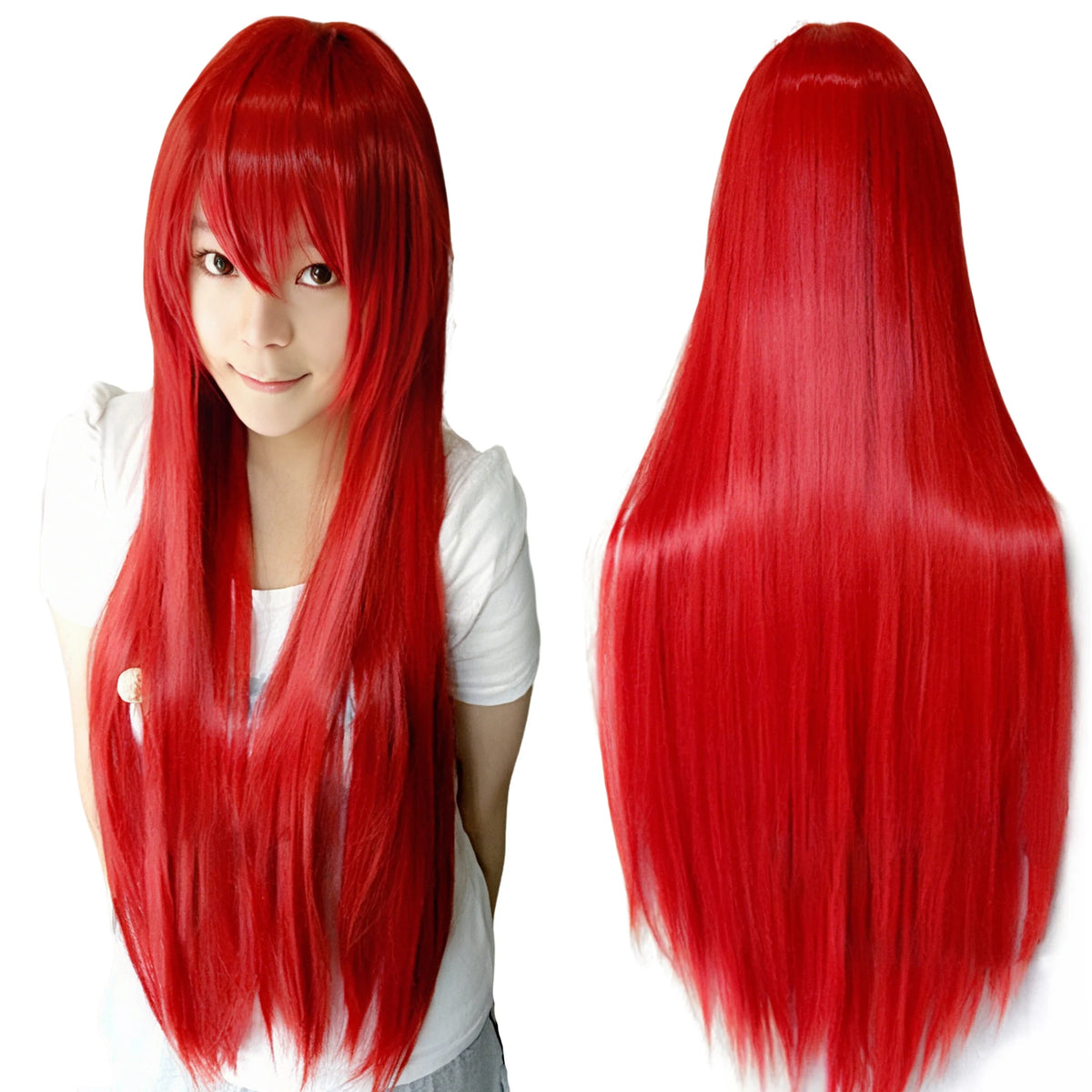 80cm Straight Synthetic Cosplay Wig White Purple Green Silver Pink Lolita Hairpiece with Bangs Long Wigs