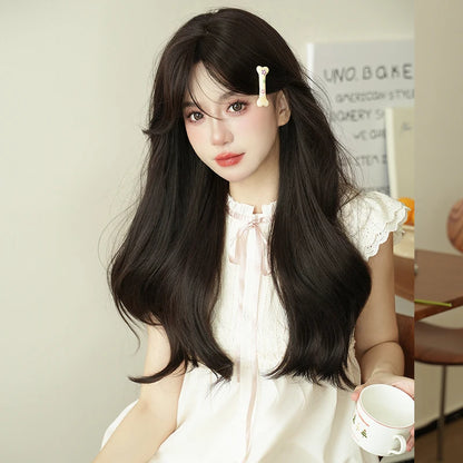NAMM Costume Wig Synthetic Body Wavy Cool Silvery  Wig For Women Daily Use High Density Layered Hair Wigs With Fluffy Bangs