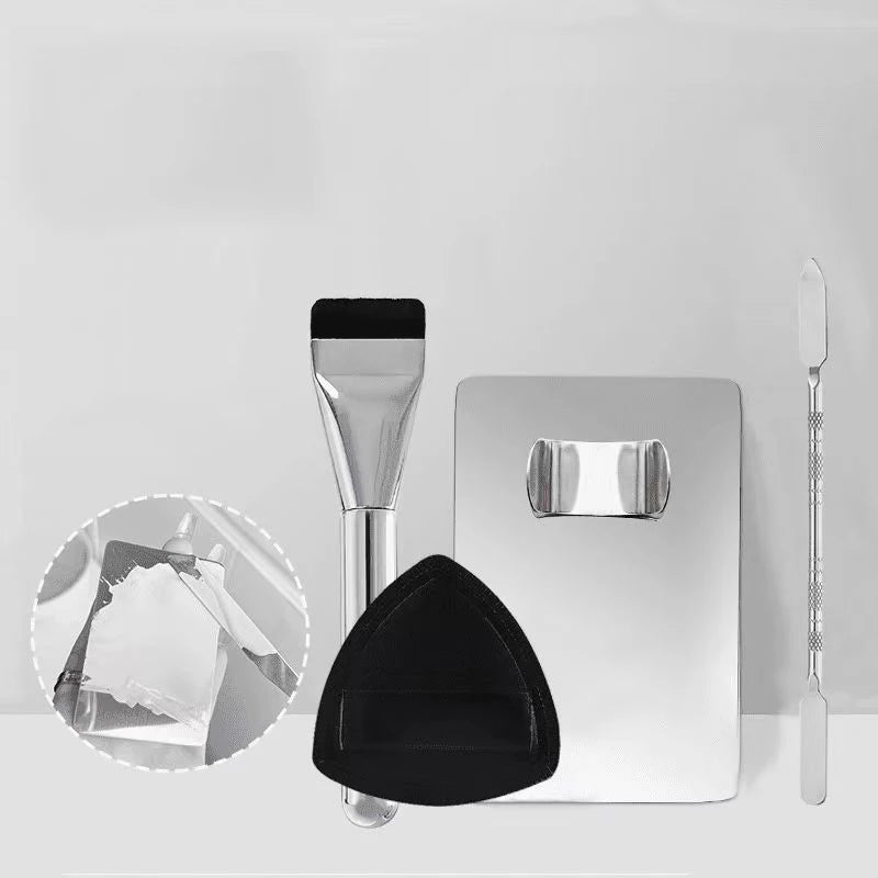 【M】1Set Foundation Brush Mixing Palette Stainless Steel Mixer Palette With Spatula Lipstick Eye Shadow MakeUp Tools