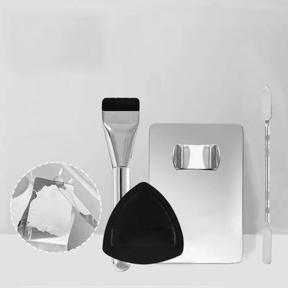 【M】1Set Foundation Brush Mixing Palette Stainless Steel Mixer Palette With Spatula Lipstick Eye Shadow MakeUp Tools