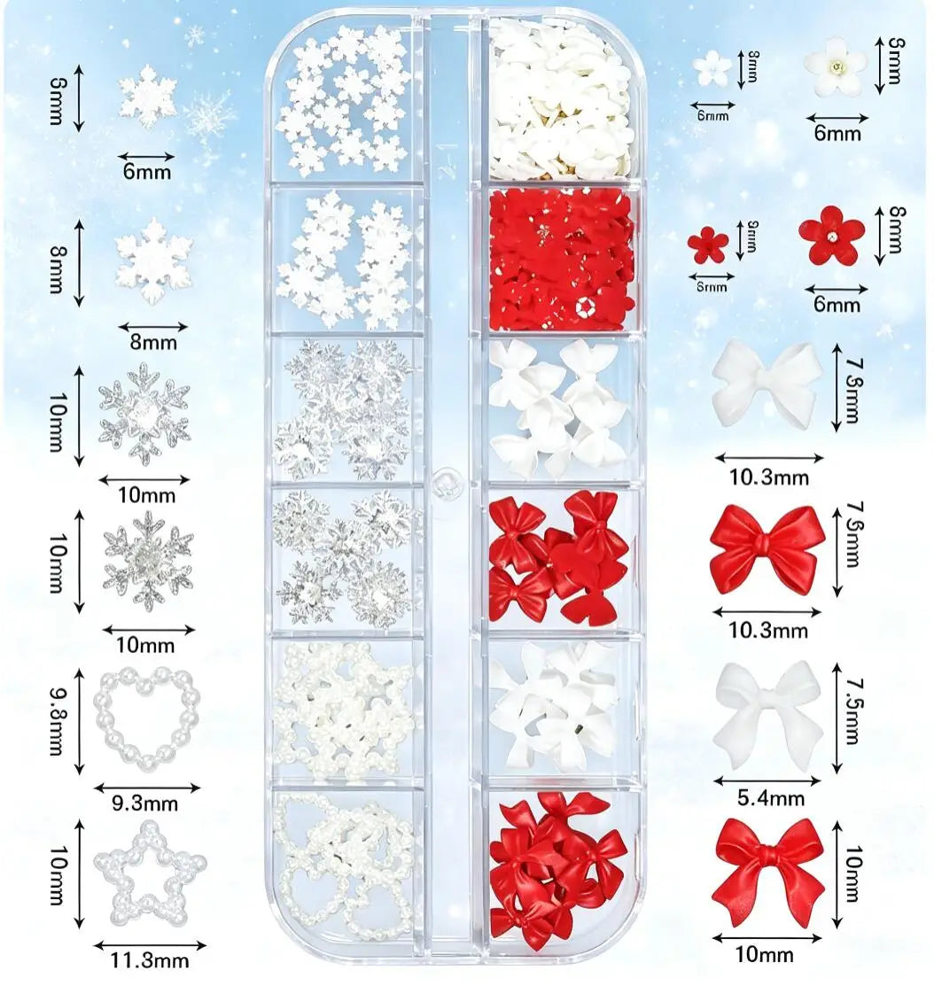 4Box/Set Christmas 3D Nail Charms Assorted Resin Figures Snowflake Bow Pearl Rhinestone Beads For Home Salon Holiday Art Making