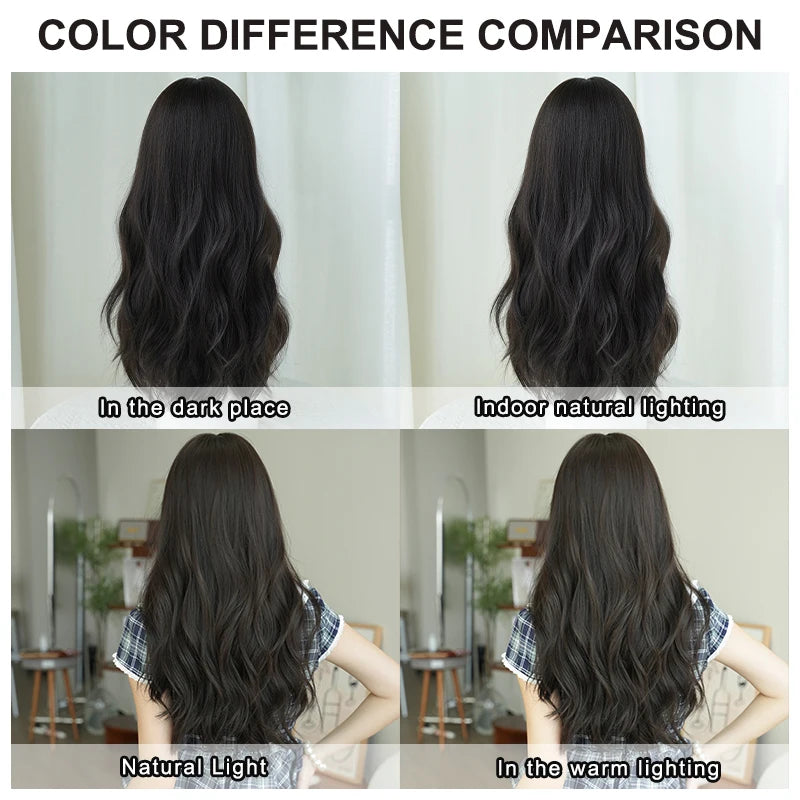 NAMM Costume Wig Synthetic Body Wavy Dark Brown Wig For Women Daily Use High Density Layered Hair Wigs With Fluffy Bangs