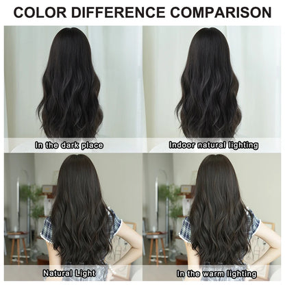 NAMM Costume Wig Synthetic Body Wavy Dark Brown Wig For Women Daily Use High Density Layered Hair Wigs With Fluffy Bangs