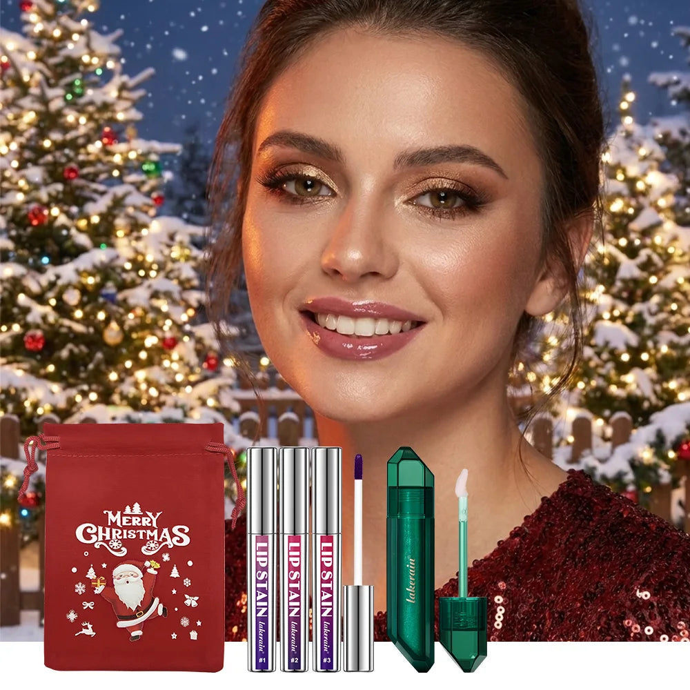 Christmas Lip Makeup Set Peel Off Lip Stain PH Color Changing Lip Oil Deep Moisturizing Long Lasting for Holiday Party Gift