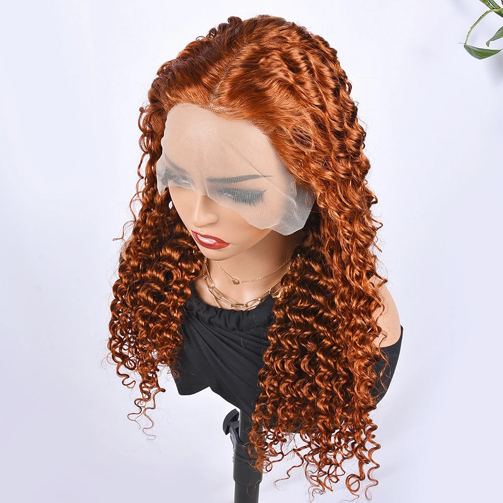T1B/Orange Deep Wave Lace Closure Wig For Women Ombre Orange Lace Closure Human Hair Wigs With Baby Hair Remy Preplucked HairUGo