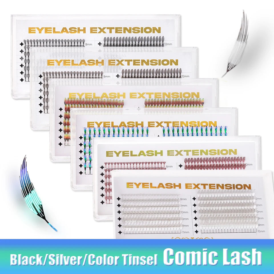New Tinsel Anime Eyelash Extension Dual Sided Holographic Manga False Eyelash Feather Colored Christmas Party Comic Spire Lashes